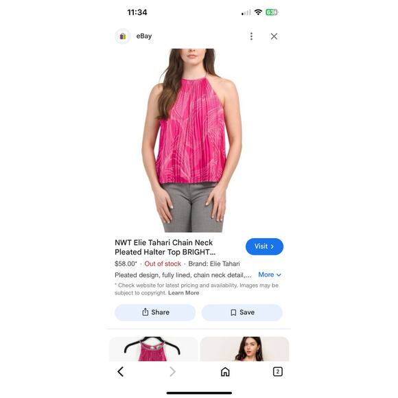 Elie Tahari Chain Halter Pleated Bright Pink Top Women's Size Large Loose Fit - Picture 1 of 11